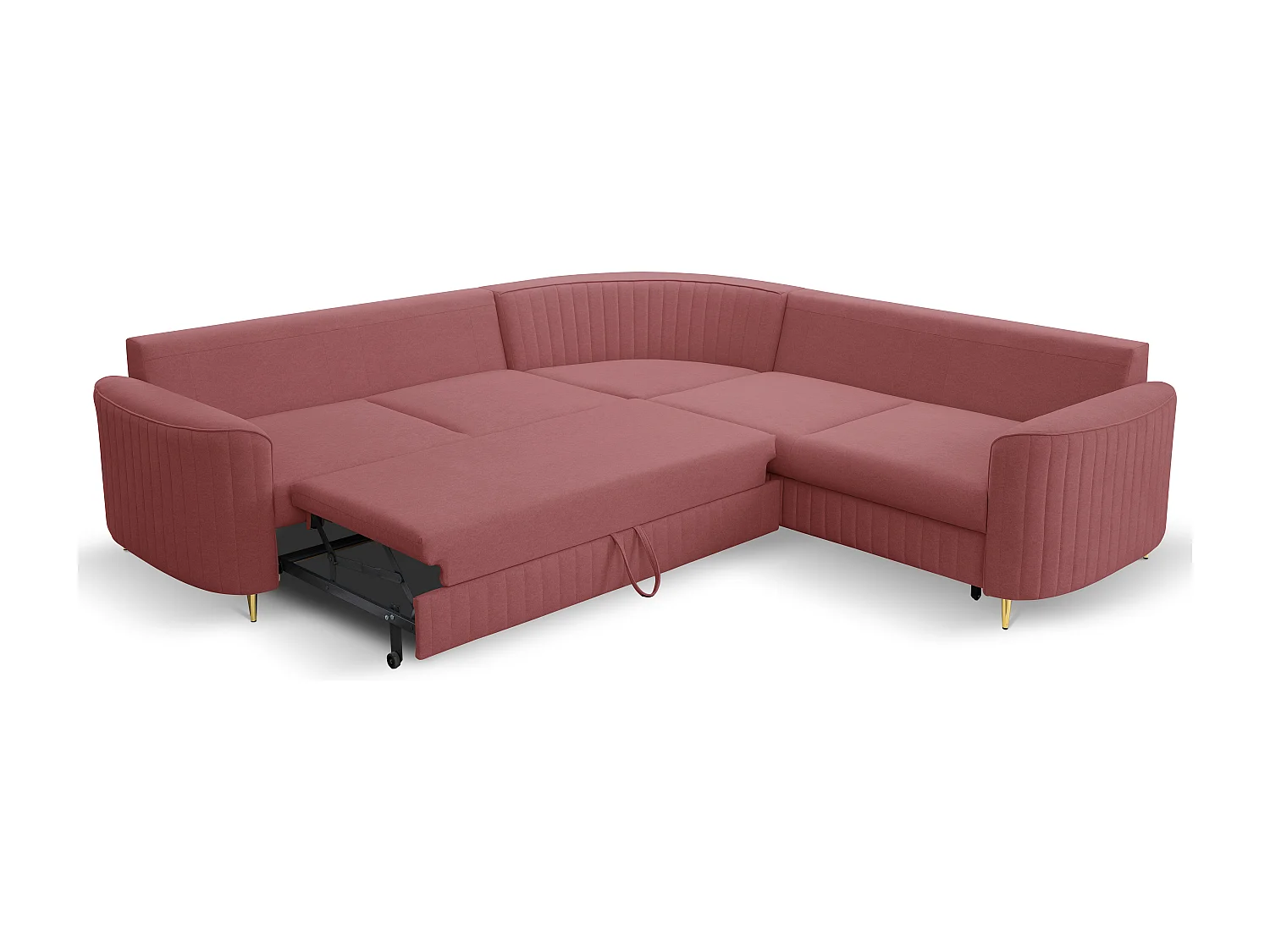 Canapé d'angle LAREN convertible, coffre de rangement, pieds en plastique, côté droit, BORDEAUX, 251x251x85 cm