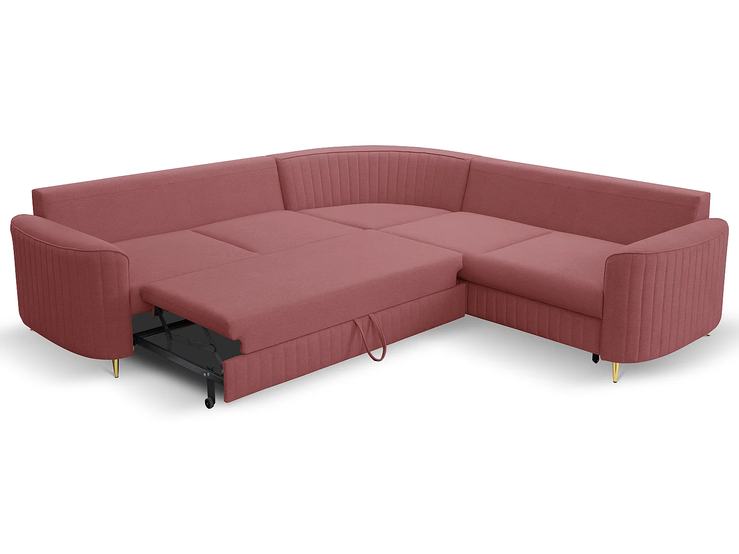 Narożnik LAREN nowoczesna sofa z funkcją spania, pojemnik na pościel, plastikowe nogi, prawa strona, BURGUND, 251x251x85 cm