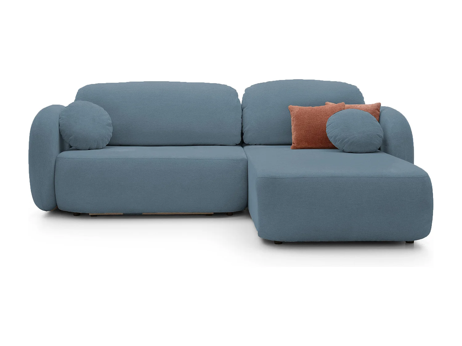 Ecksofa OLIO L-Form mit Bett 138x210cm Schublade und losen Kissen – Rechte Seite 248x174x86cm HELLBLAU