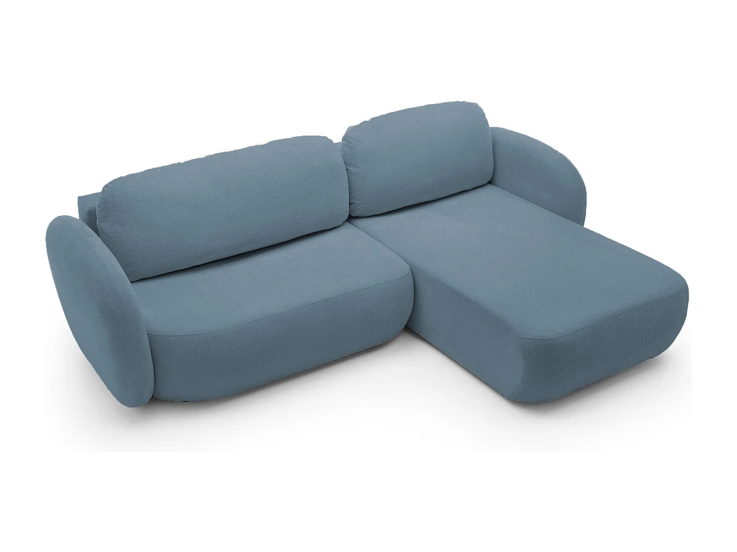 Ecksofa OLIO L-Form mit Bett 138x210cm Schublade und losen Kissen – Rechte Seite 248x174x86cm HELLBLAU