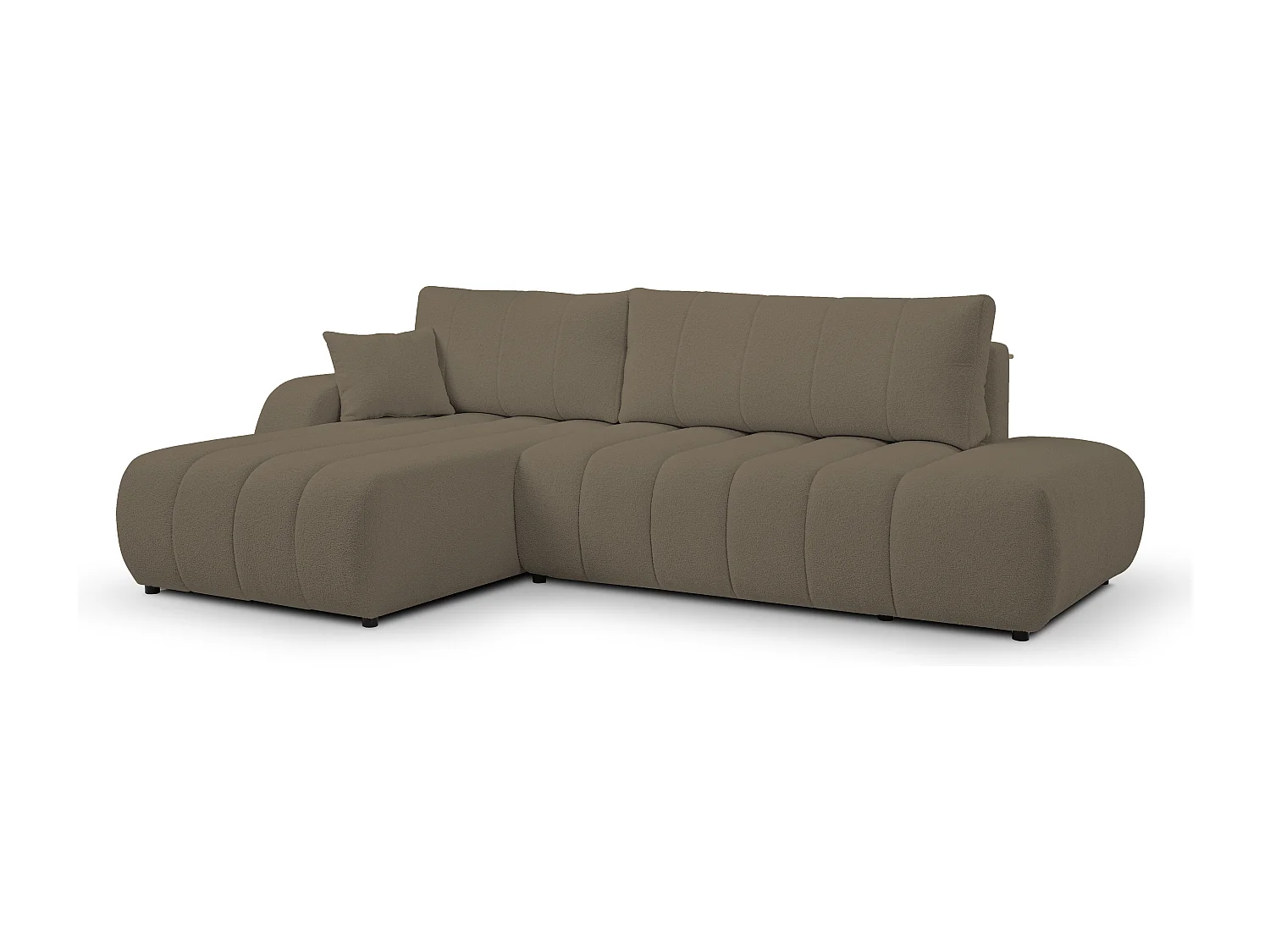 Canapé avec fonction lit et coffre de rangement, rembourrage confortable, tissu, coussins décoratifs, côté gauche, 276x88x176 cm, marron clair