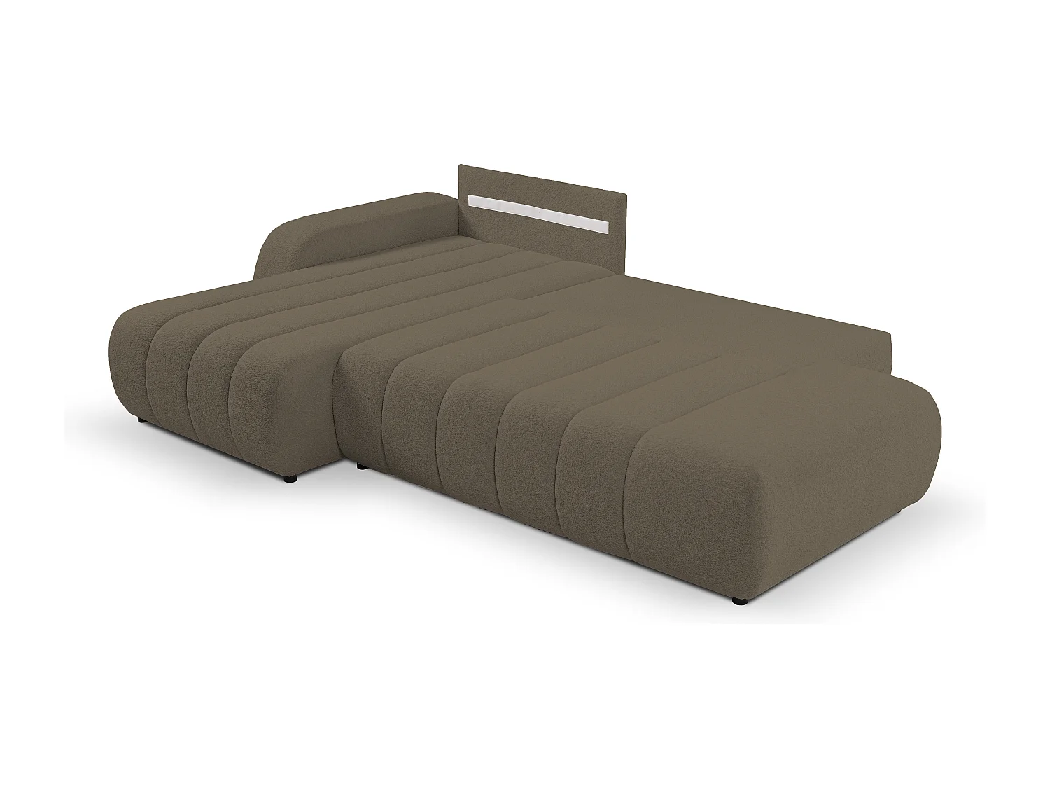 Canapé avec fonction lit et coffre de rangement, rembourrage confortable, tissu, coussins décoratifs, côté gauche, 276x88x176 cm, marron clair