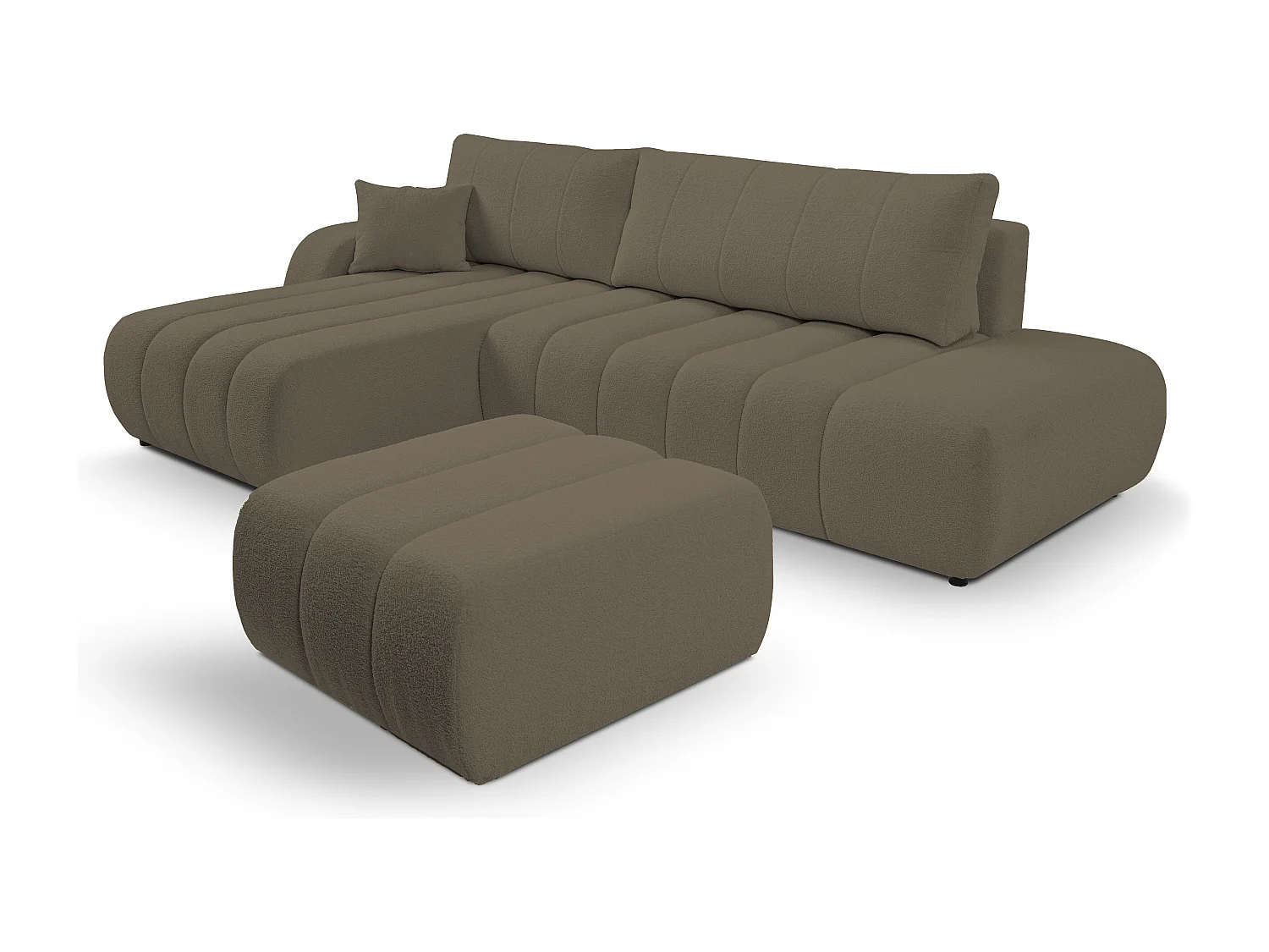 Canapé avec fonction lit et coffre de rangement, rembourrage confortable, tissu, coussins décoratifs, côté gauche, 276x88x176 cm, marron clair