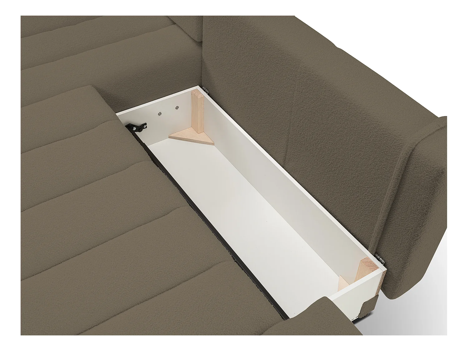 Canapé avec fonction lit et coffre de rangement, rembourrage confortable, tissu, coussins décoratifs, côté gauche, 276x88x176 cm, marron clair