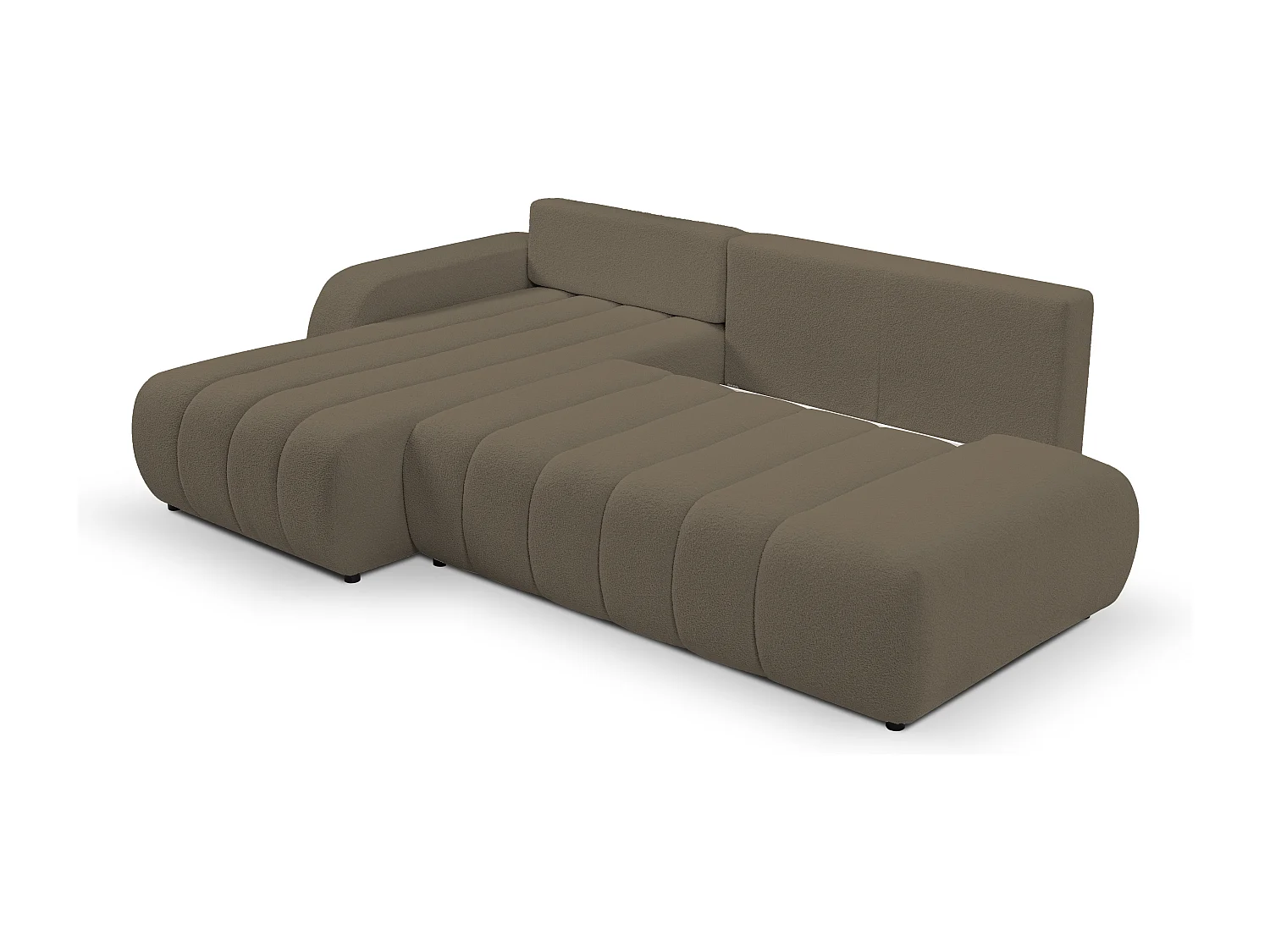 Canapé avec fonction lit et coffre de rangement, rembourrage confortable, tissu, coussins décoratifs, côté gauche, 276x88x176 cm, marron clair