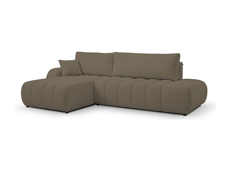 Canapé avec fonction lit et coffre de rangement, rembourrage confortable, tissu, coussins décoratifs, côté gauche, 276x88x176 cm, marron clair