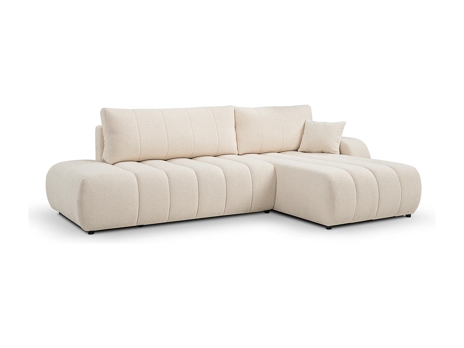 Canapé avec fonction lit et coffre de rangement, rembourrage confortable, tissu, coussins décoratifs, côté droit, 276x88x176 cm, crème