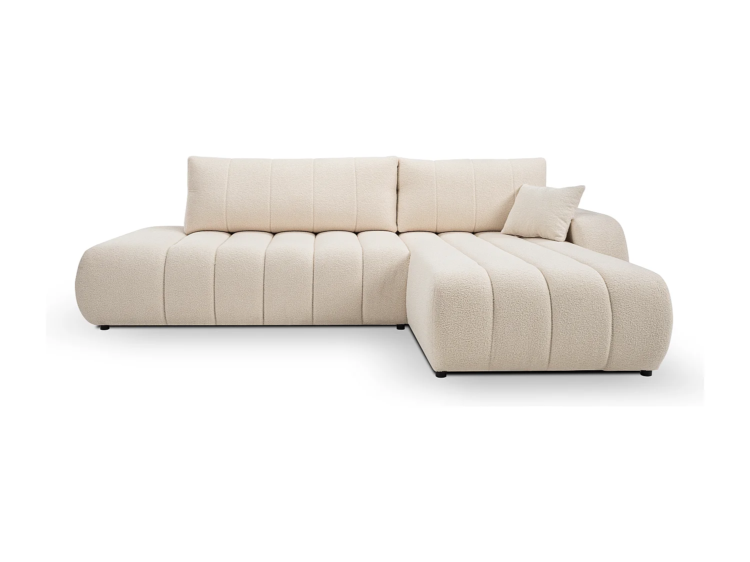 Canapé avec fonction lit et coffre de rangement, rembourrage confortable, tissu, coussins décoratifs, côté droit, 276x88x176 cm, crème