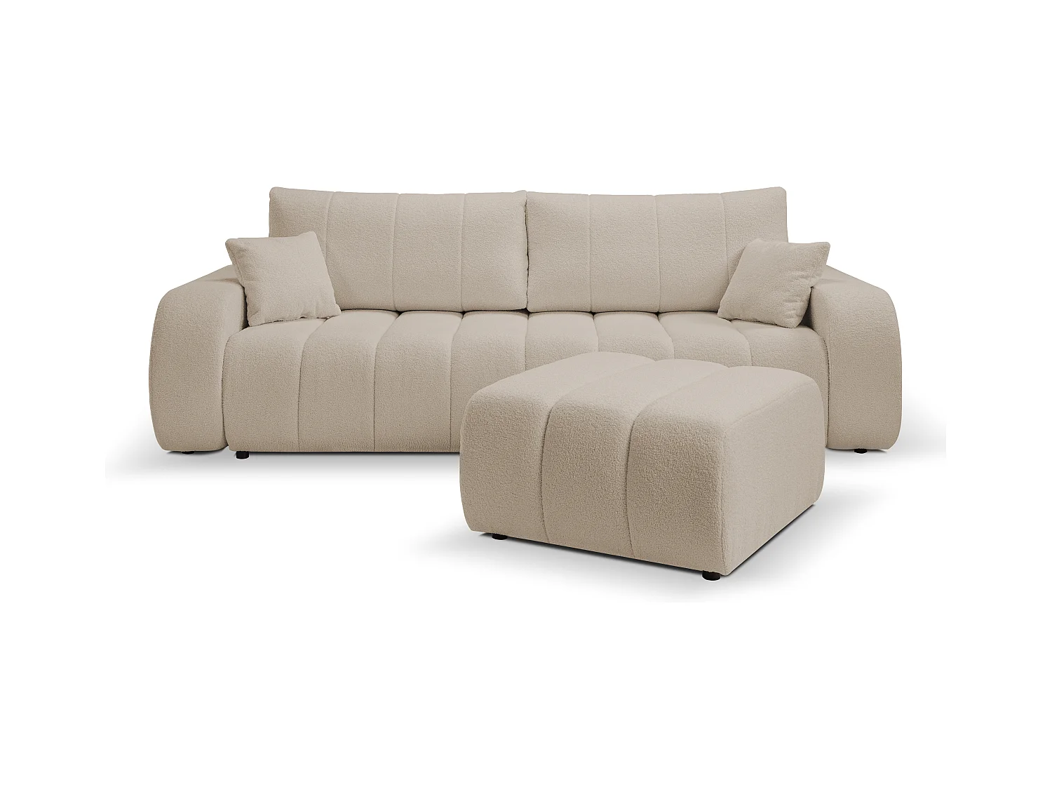 Pouf BALOO - Pouf confortable avec cadre en bois, mousse PUR, pieds noirs en plastique, design moderne 82x75x41cm Beige