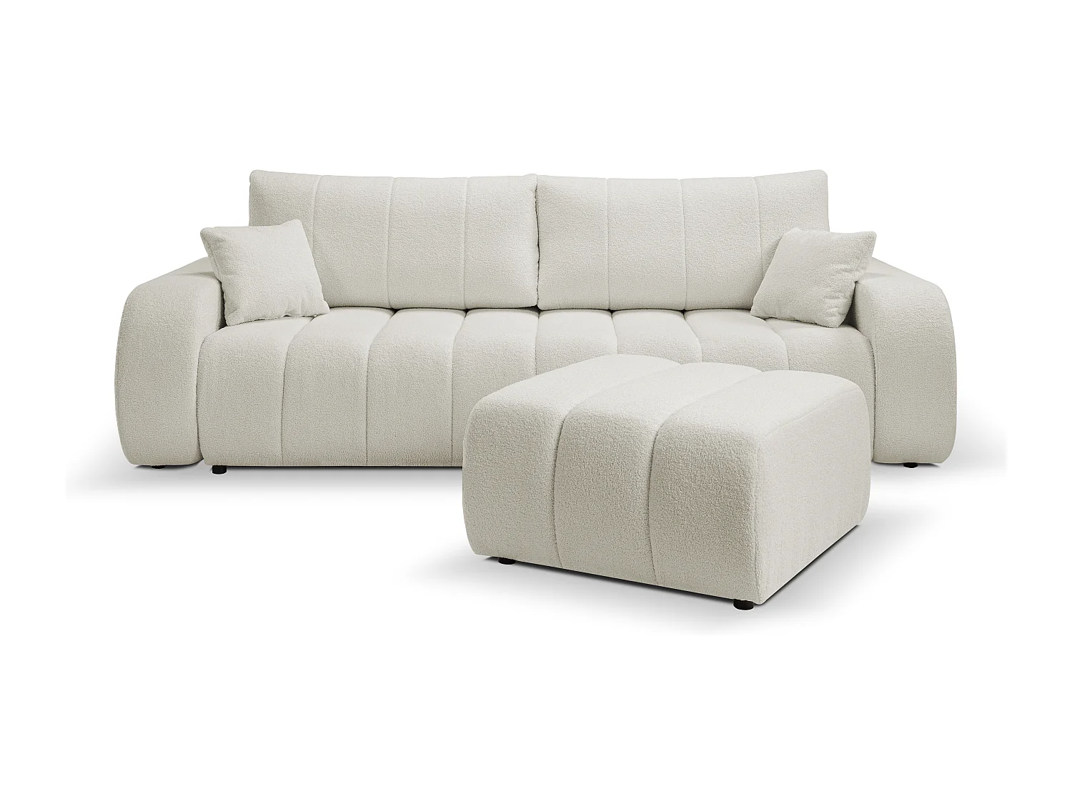 Pufa BALOO - Komfortowa pufa z drewnianą ramą, pianka PUR, czarne nogi z tworzywa sztucznego, nowoczesny design 82x75x41cm Biała