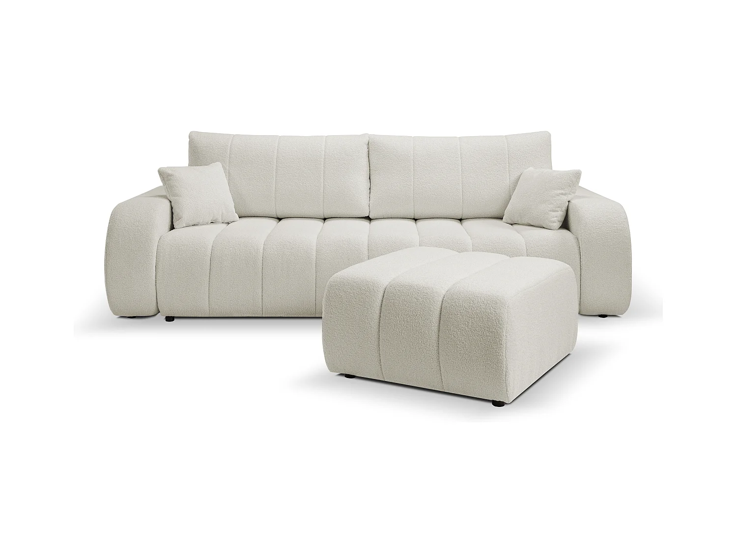 Pouf BALOO - Pouf confortable avec cadre en bois, mousse PUR, pieds noirs en plastique, design moderne 82x75x41cm Blanc