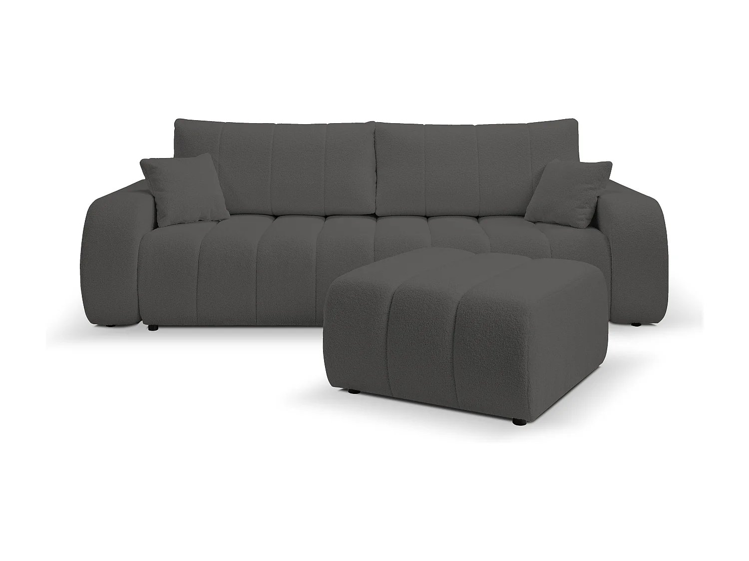 Pufa BALOO - Komfortowa pufa z drewnianą ramą, pianka PUR, czarne nogi z tworzywa sztucznego, nowoczesny design 82x75x41cm Ciemnoszara