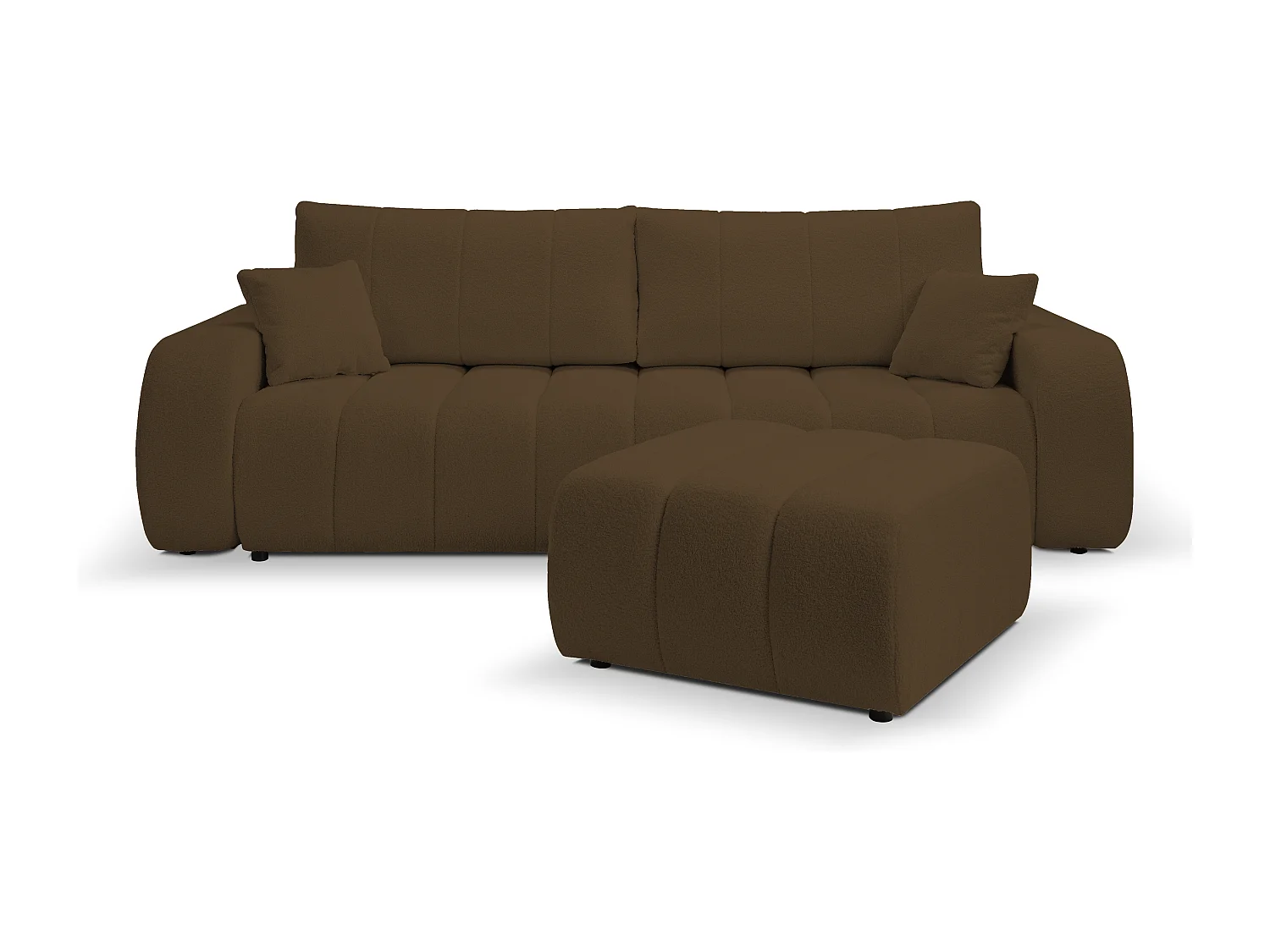 BALOO Poef - Comfortabele poef met houten frame, PUR-schuim, zwarte kunststof poten, modern design 82x75x41cm Bruin