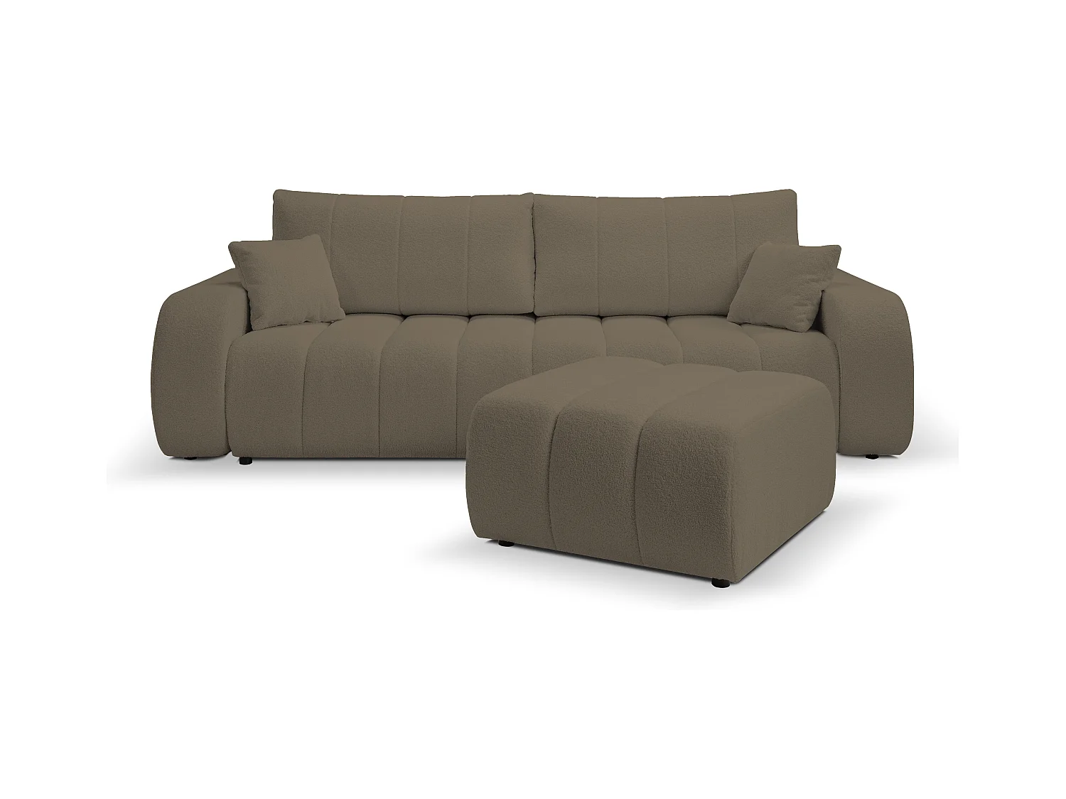 Pouf BALOO - Pouf confortable avec cadre en bois, mousse PUR, pieds noirs en plastique, design moderne 82x75x41cm Marron clair