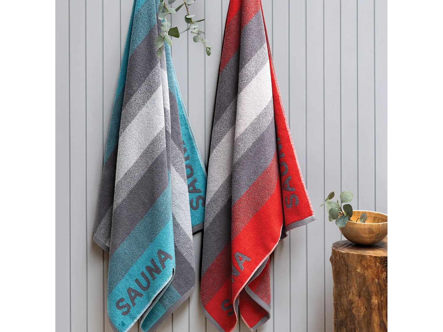 Drap de sauna 85x200 cm pur coton collection SAUNA à rayures bleu