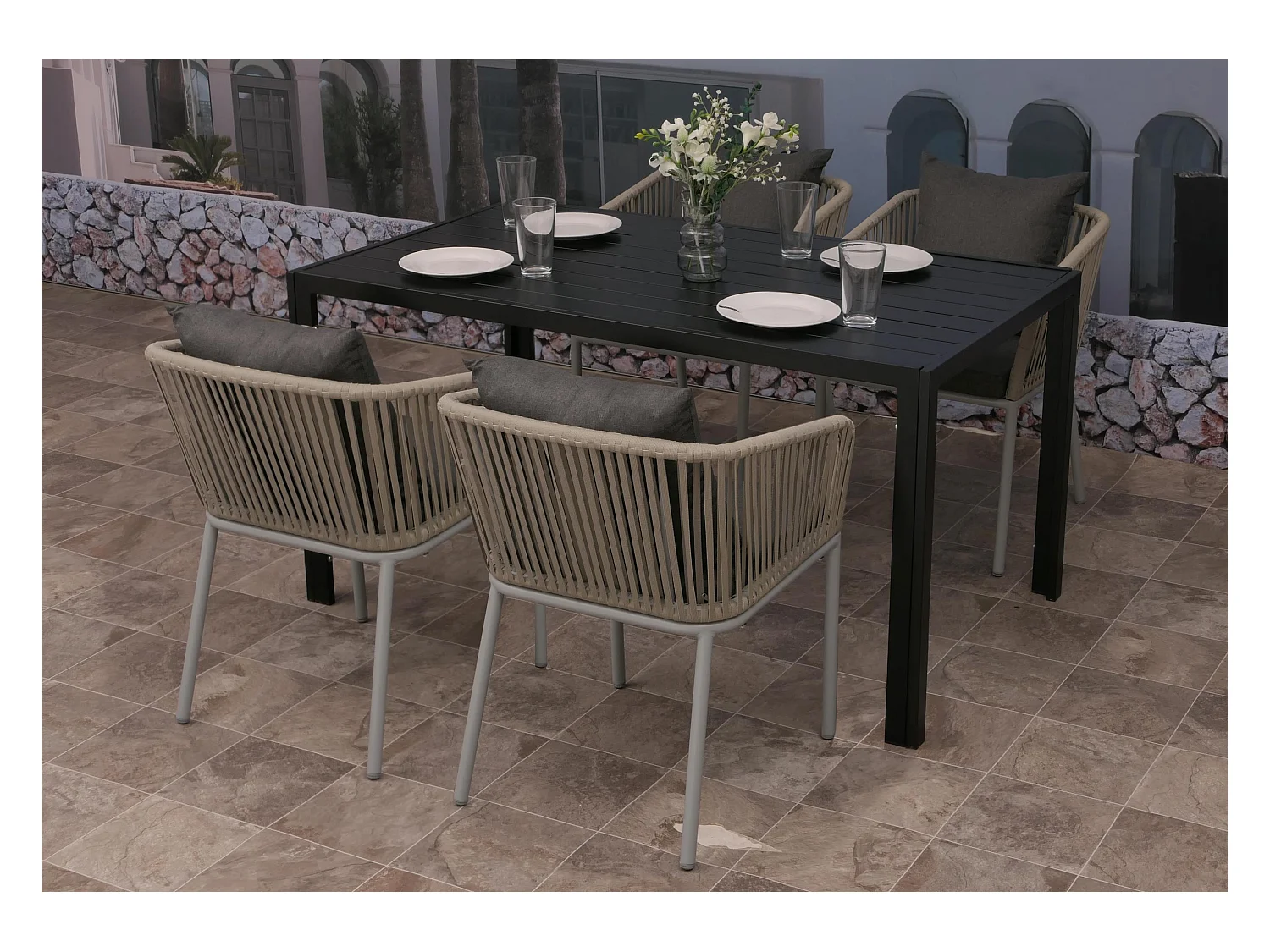 Ensemble de jardin MCW-N41 (5 pièces),  gris, coussin gris foncé