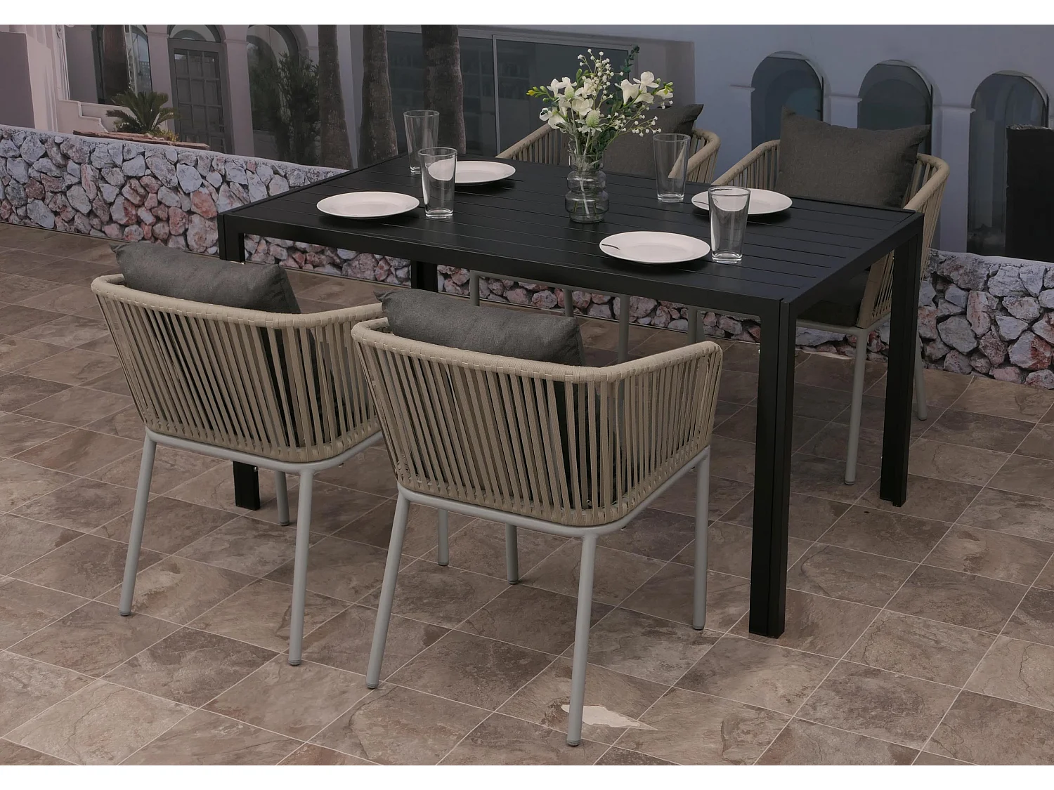 Ensemble de jardin MCW-N41 (5 pièces),  gris, coussin gris foncé