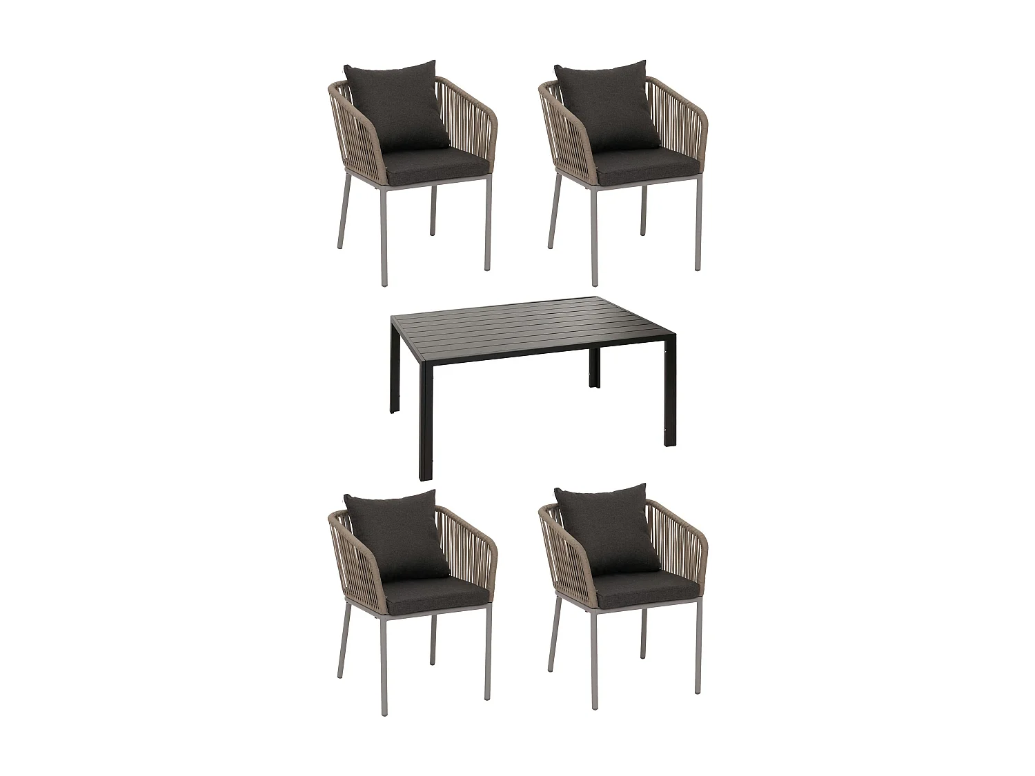 Gartengarnitur MCW-N41 (5-teilig), Grau, Kissen dunkelgrau