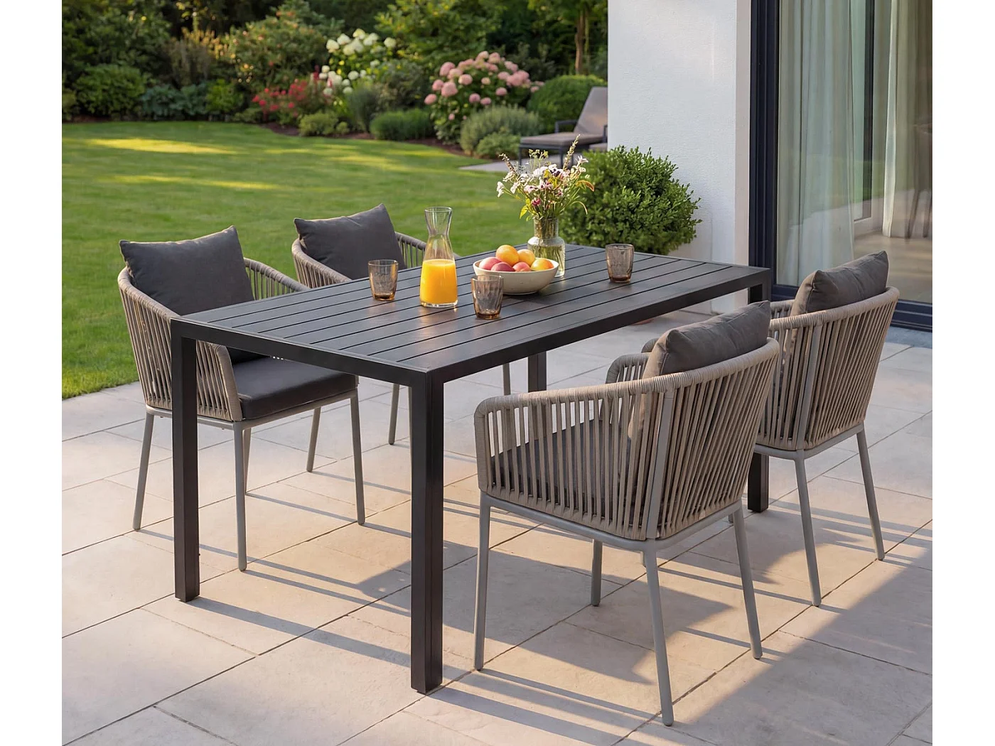 Gartengarnitur MCW-N41 (5-teilig), Grau, Kissen dunkelgrau