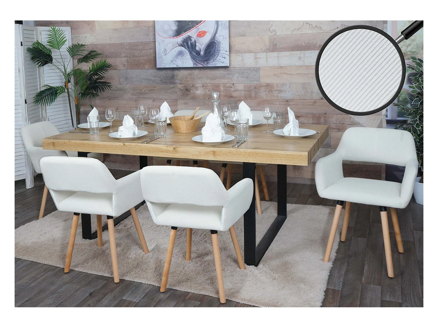 Chaise de salle à manger MCW-A50 II (lot de 6),  crème-blanc
