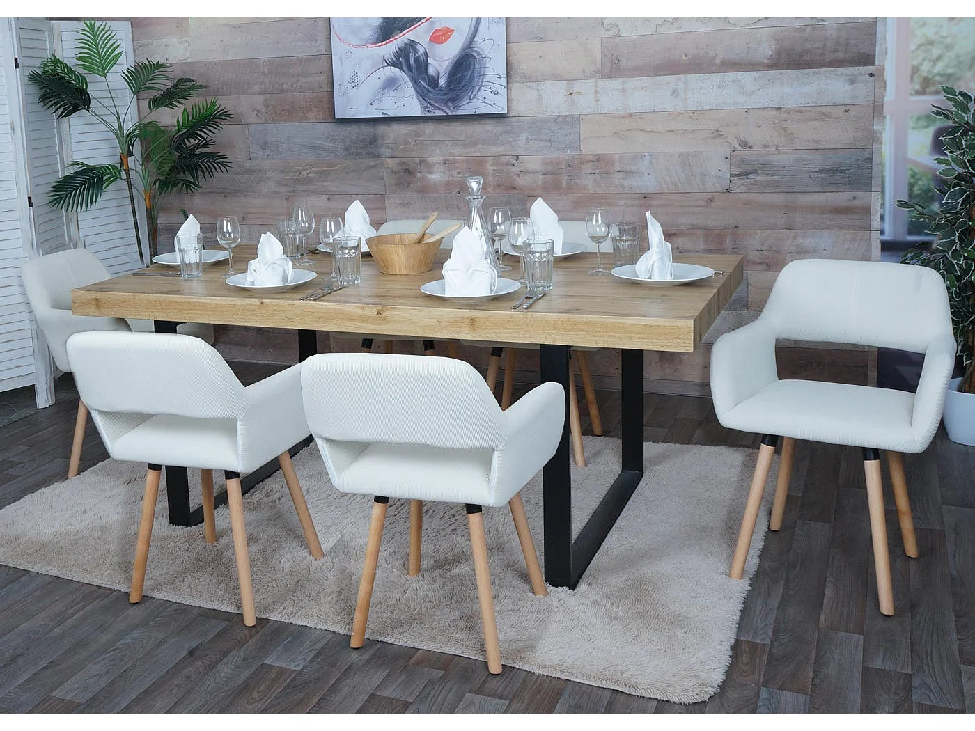 Chaise de salle à manger MCW-A50 II (lot de 6),  blanc crème