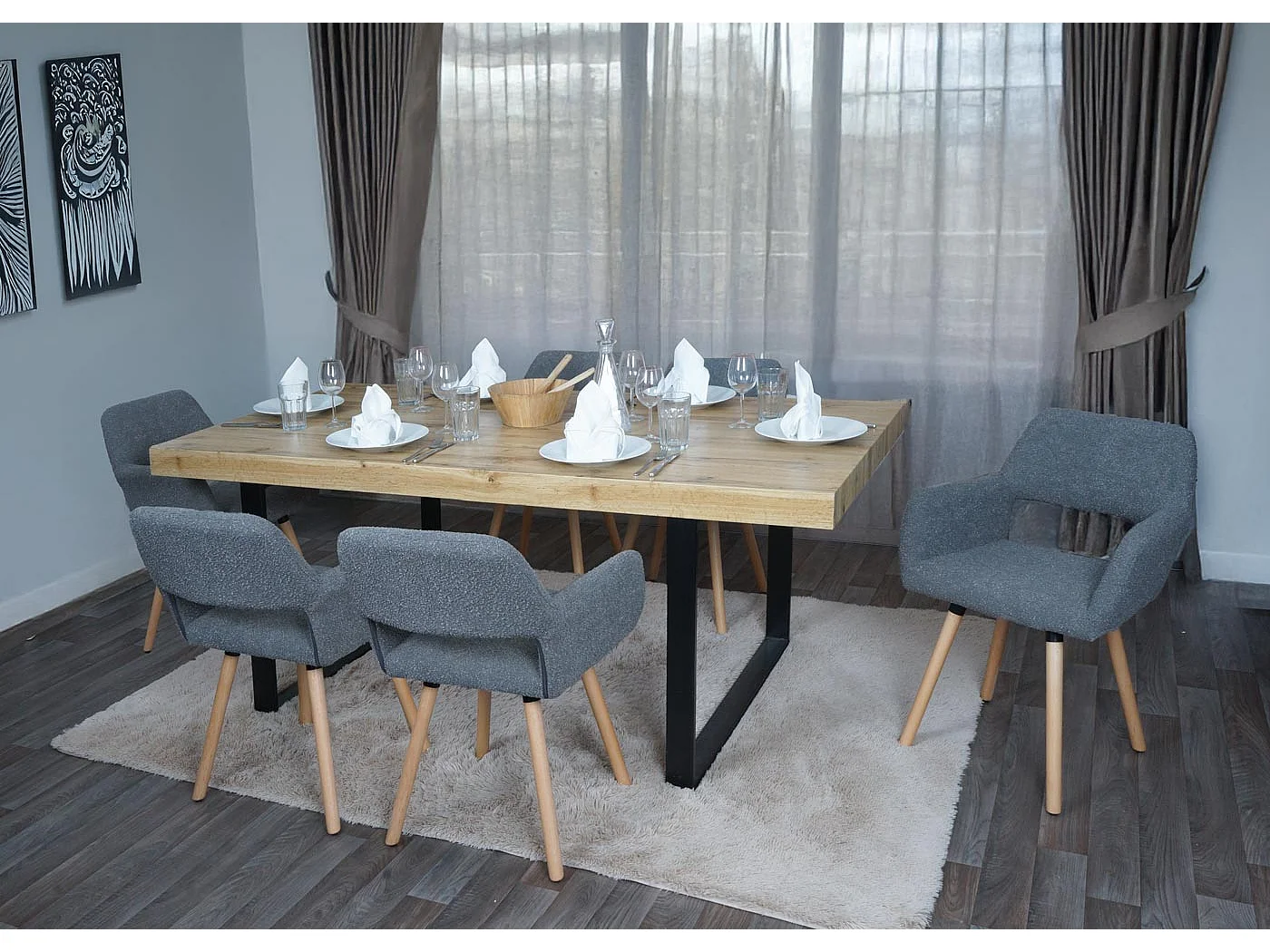 Set 6x sedie da pranzo MCW-A50 II, poltroncina cucina imbottita, legno Stoffa/tessuto bouclé (450g/m²) ~ grigio scuro