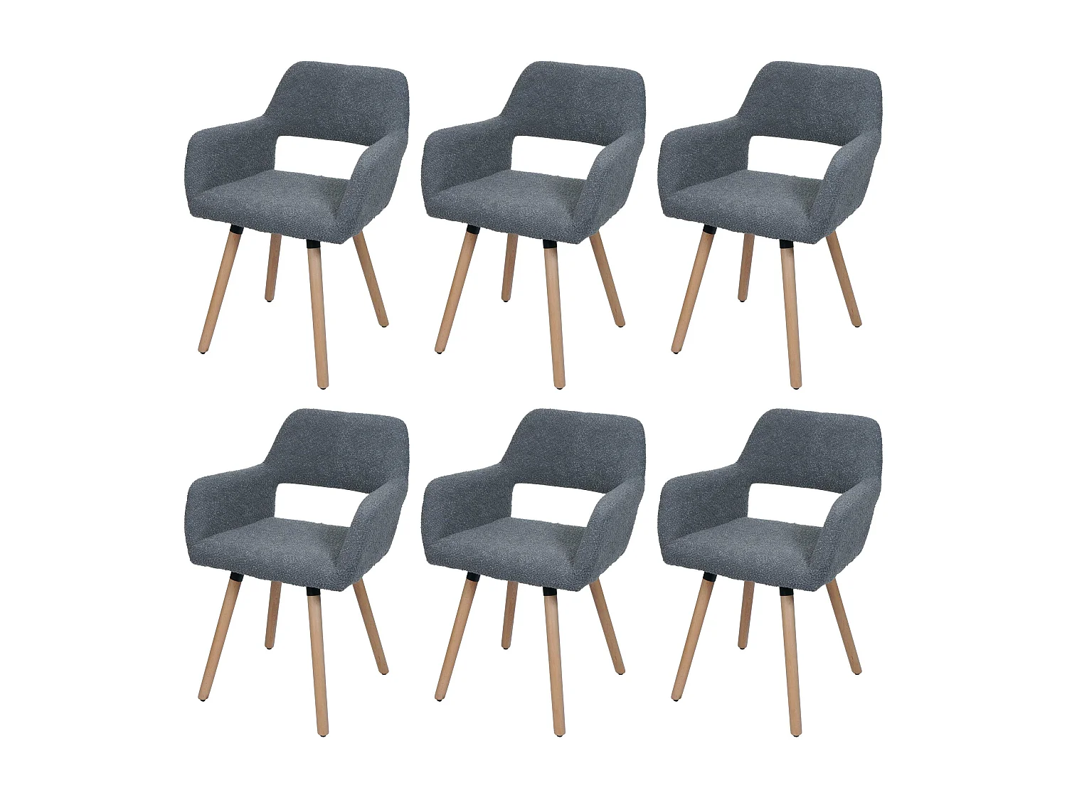 Set 6x sedie da pranzo MCW-A50 II, poltroncina cucina imbottita, legno Stoffa/tessuto bouclé (450g/m²) ~ grigio scuro