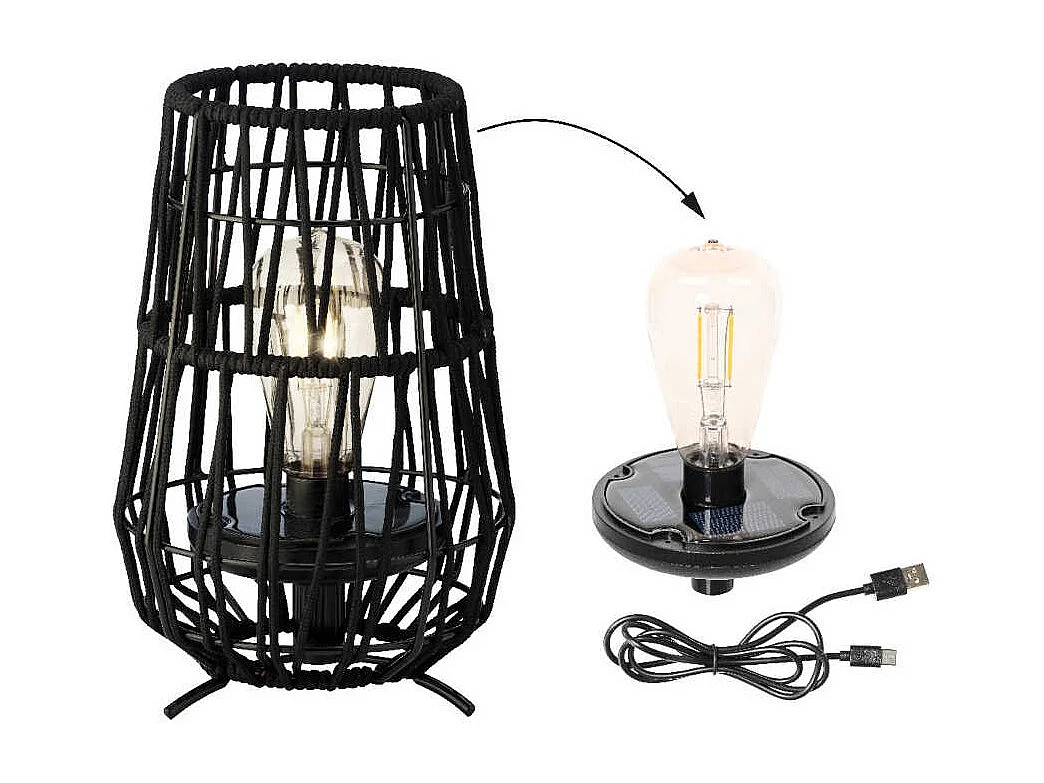 Lanterne de jardin solaire décorative noire - Ø 18 x 27,5 cm - Jardideco