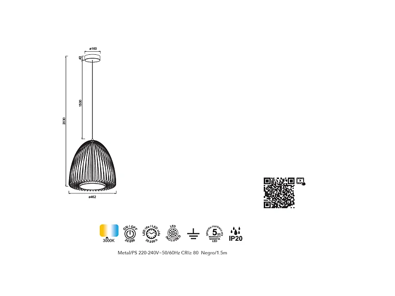 Suspension LED Smart en métal noir Mantra