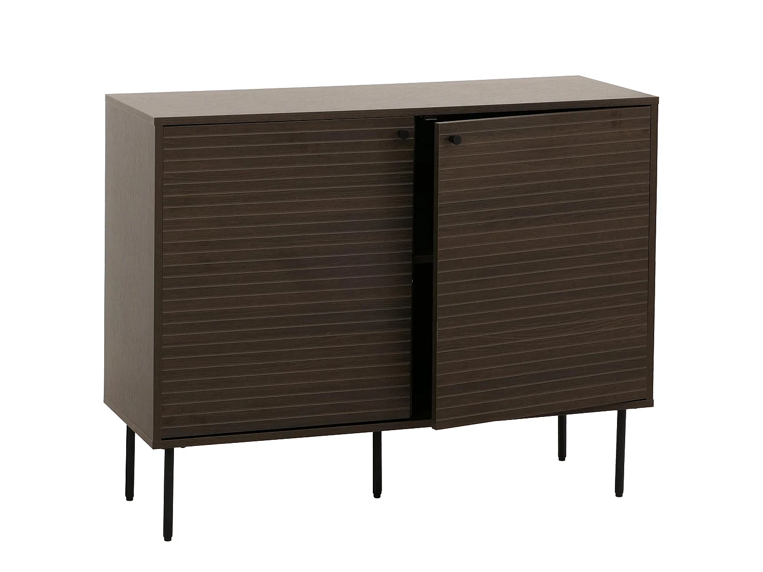 Credenza MCW-N78, armadietto cassettiera, stile scandinavo metallo legno melamina MVG 86x110x40cm ~ marrone scuro