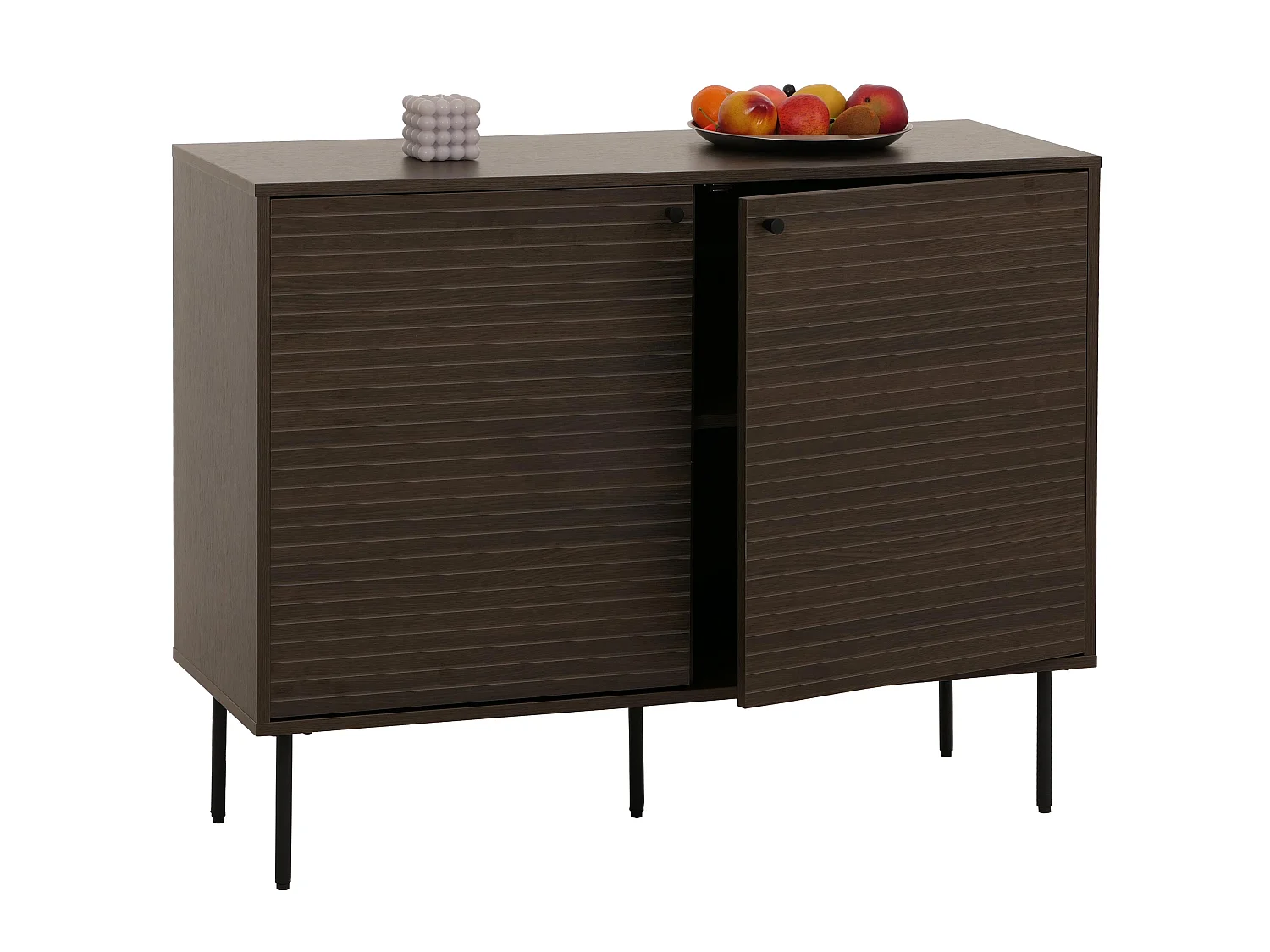Credenza MCW-N78, armadietto cassettiera, stile scandinavo metallo legno melamina MVG 86x110x40cm ~ marrone scuro