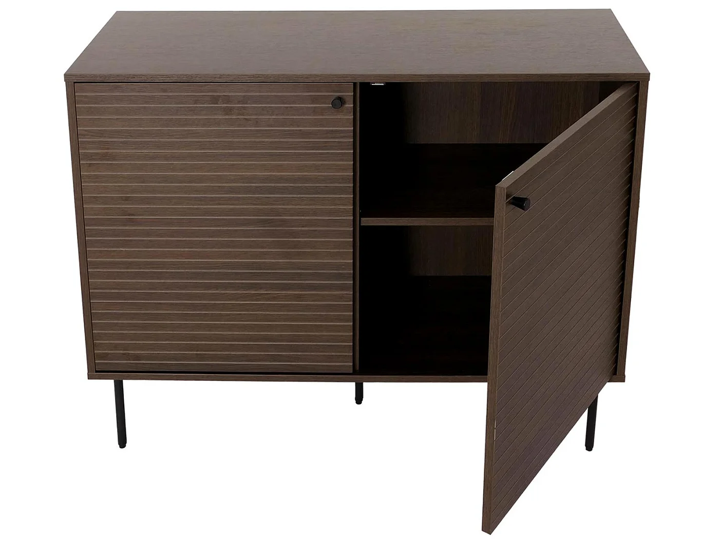 Credenza MCW-N78, armadietto cassettiera, stile scandinavo metallo legno melamina MVG 86x110x40cm ~ marrone scuro