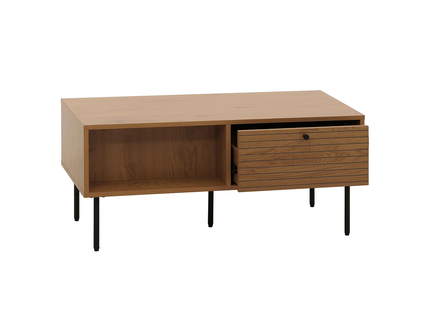 Tavolino da salotto MCW-N78, tavolo da divano, stile scandinavo metallo legno melamina MVG 45x100x50cm ~ naturale