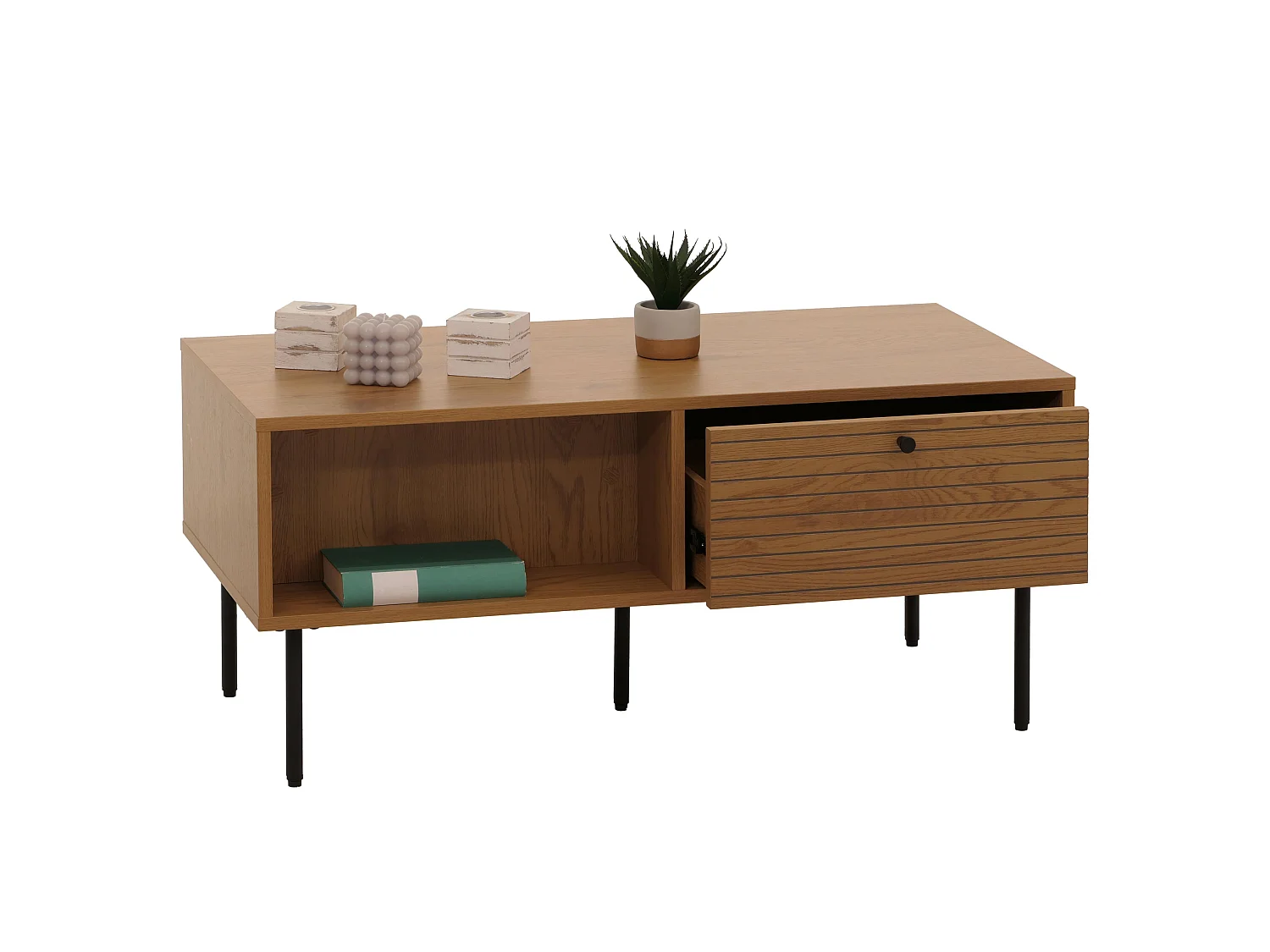 Tavolino da salotto MCW-N78, tavolo da divano, stile scandinavo metallo legno melamina MVG 45x100x50cm ~ naturale
