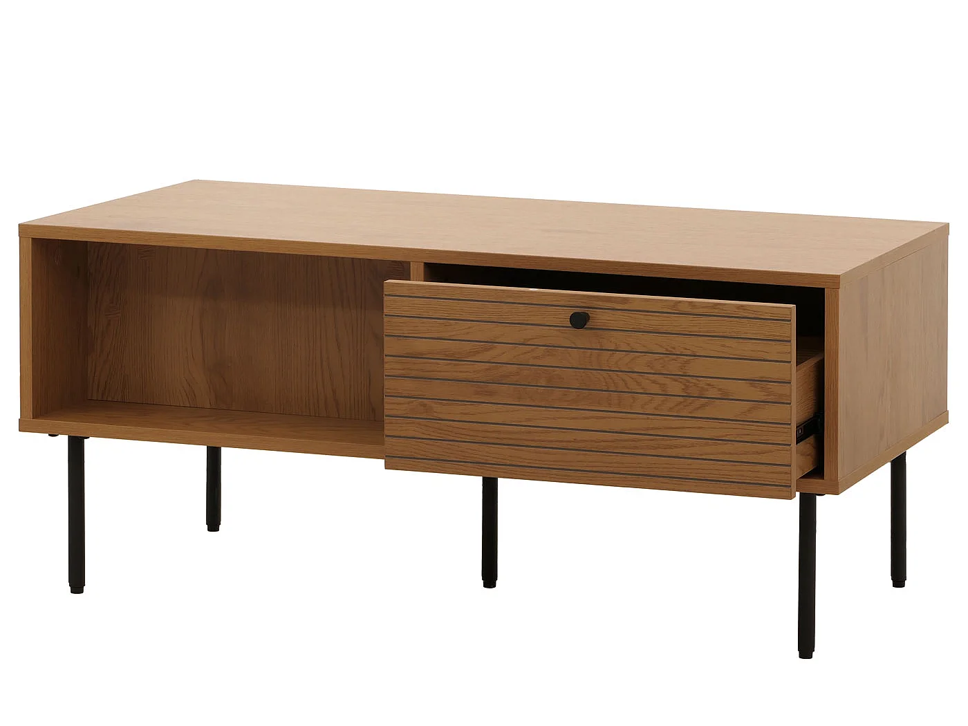 Tavolino da salotto MCW-N78, tavolo da divano, stile scandinavo metallo legno melamina MVG 45x100x50cm ~ naturale