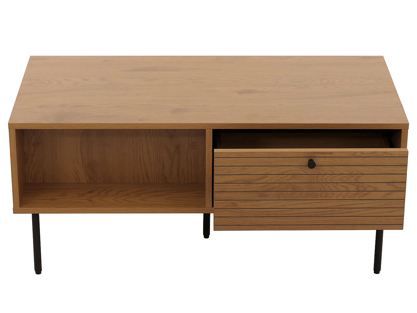 Tavolino da salotto MCW-N78, tavolo da divano, stile scandinavo metallo legno melamina MVG 45x100x50cm ~ naturale