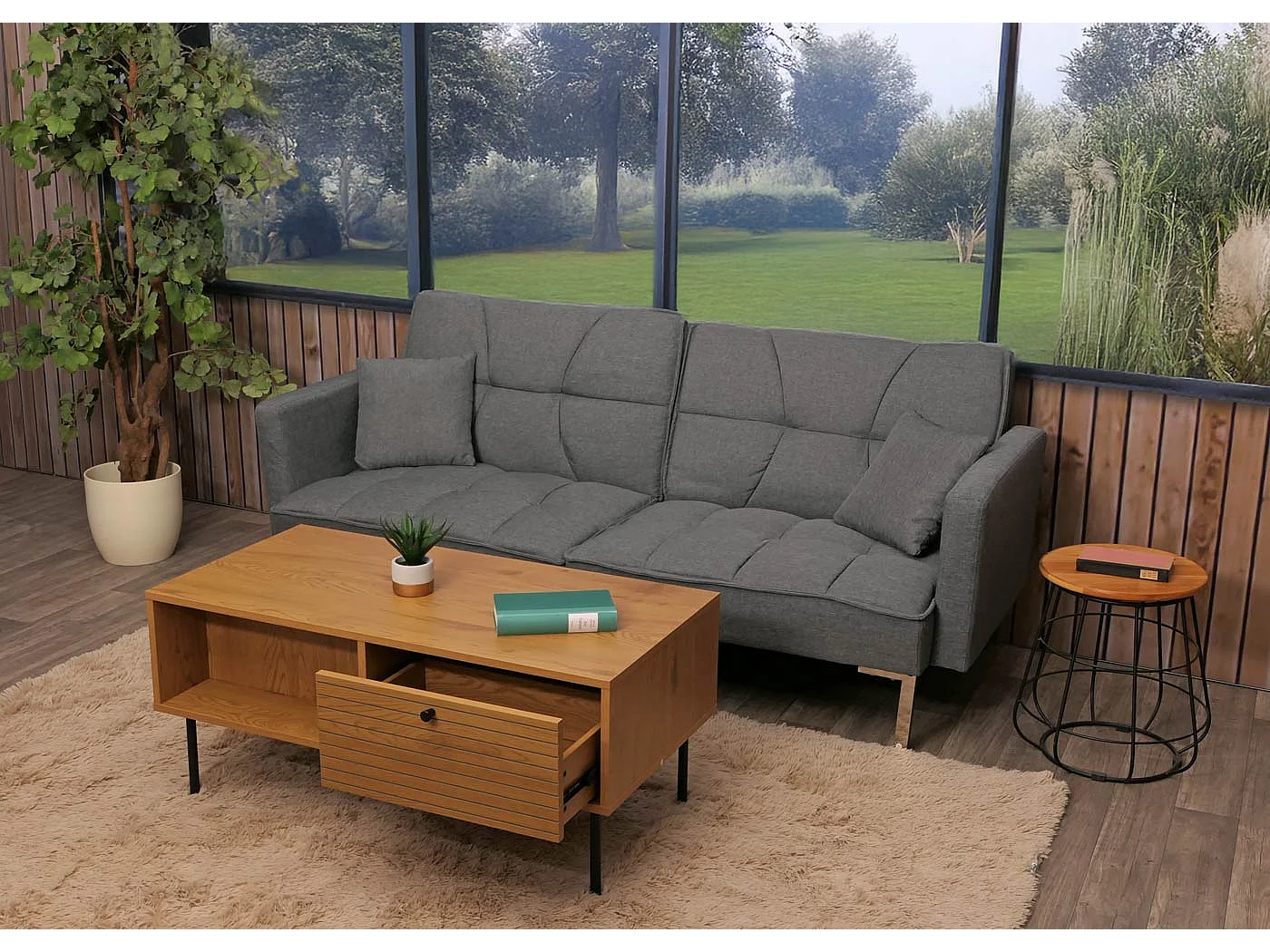Tavolino da salotto MCW-N78, tavolo da divano, stile scandinavo metallo legno melamina MVG 45x100x50cm ~ naturale