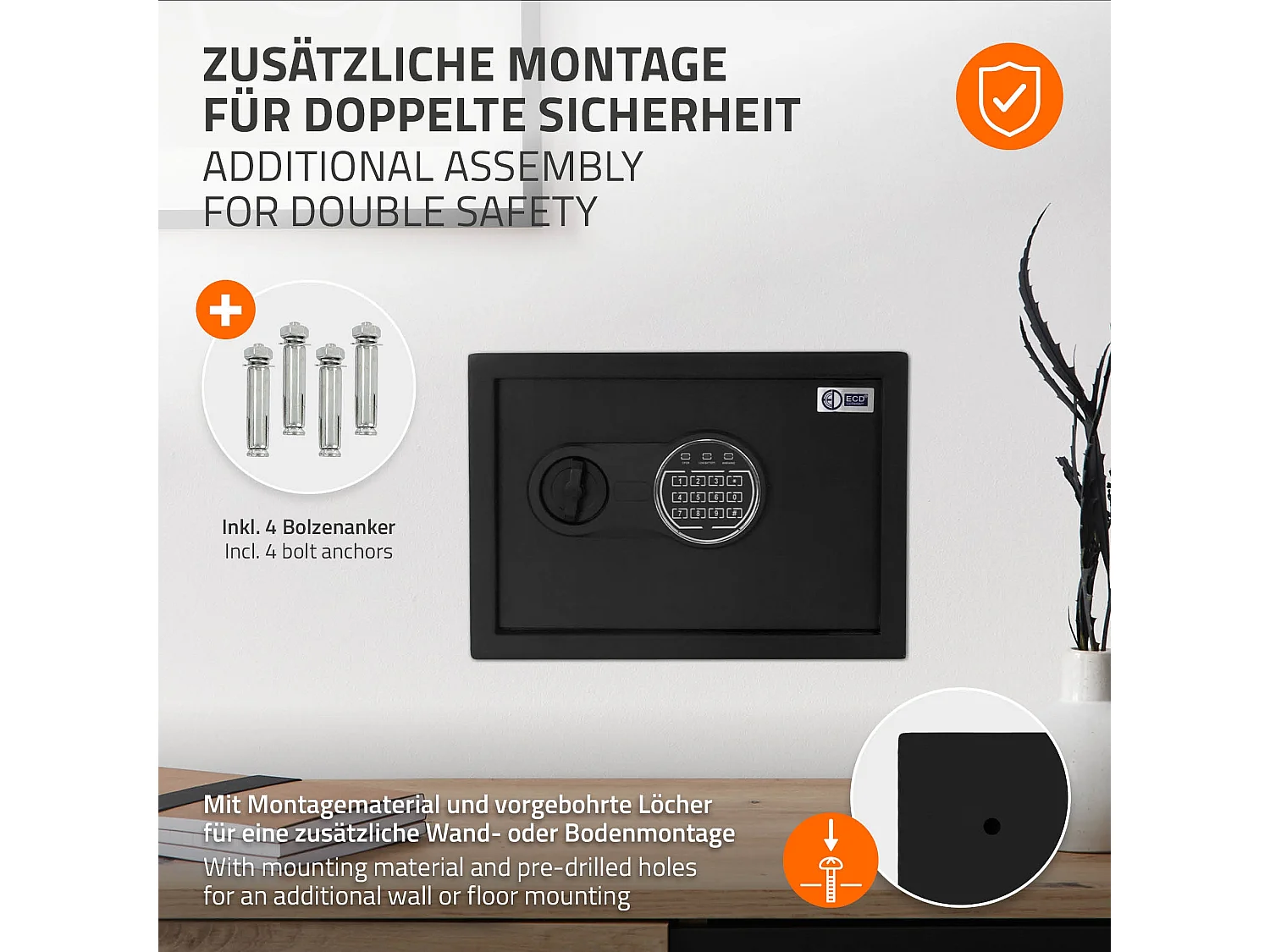 Coffre fort de sécurité 35x25x25cm 16L avec lumière de capteur clavier numérique à code pin caisse pour argent et bijoux avec porte-documents ignifuge