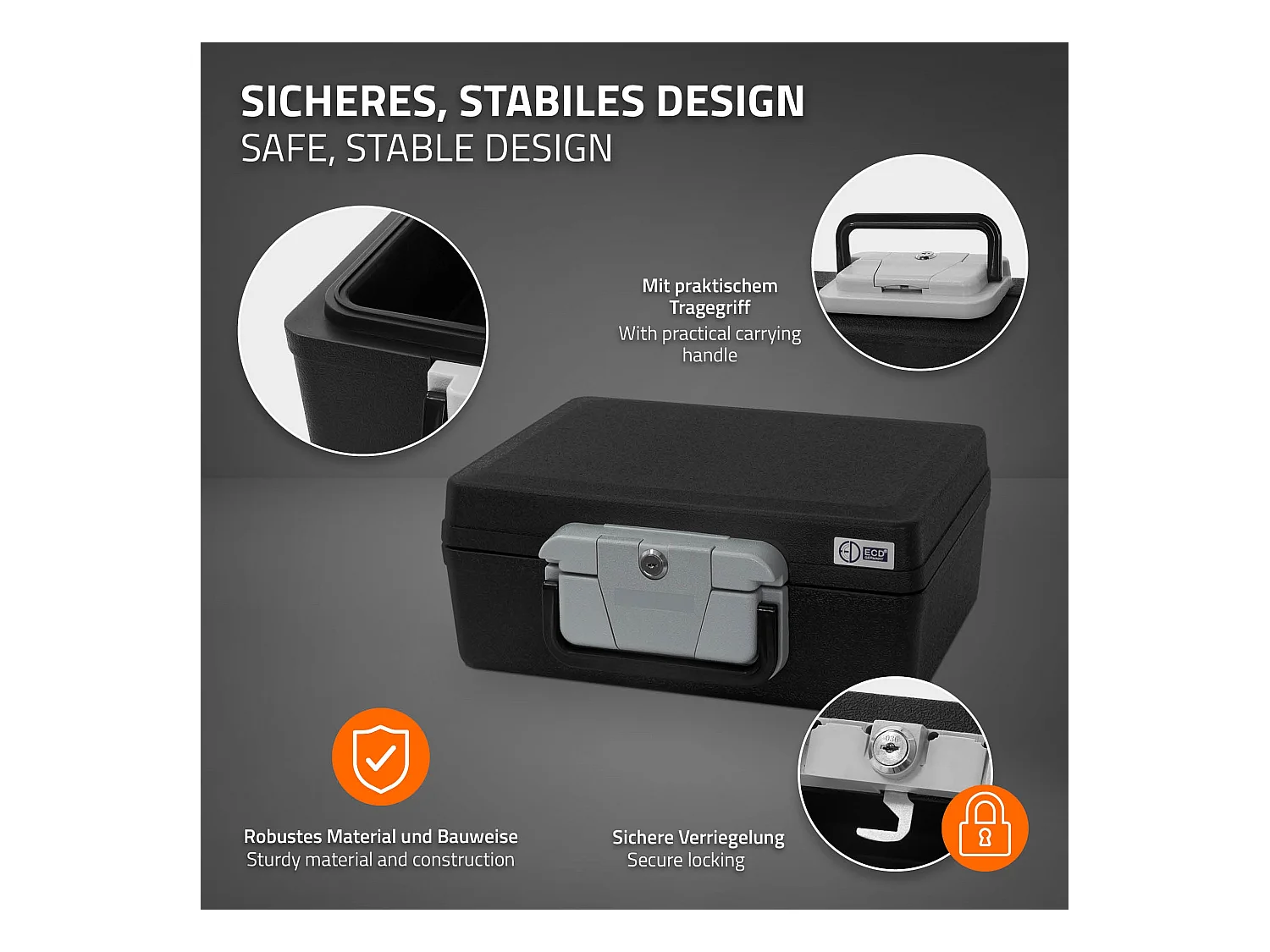 Caja de seguridad para documentos DIN A4 39x33x16cm archivador con asa ignífugo