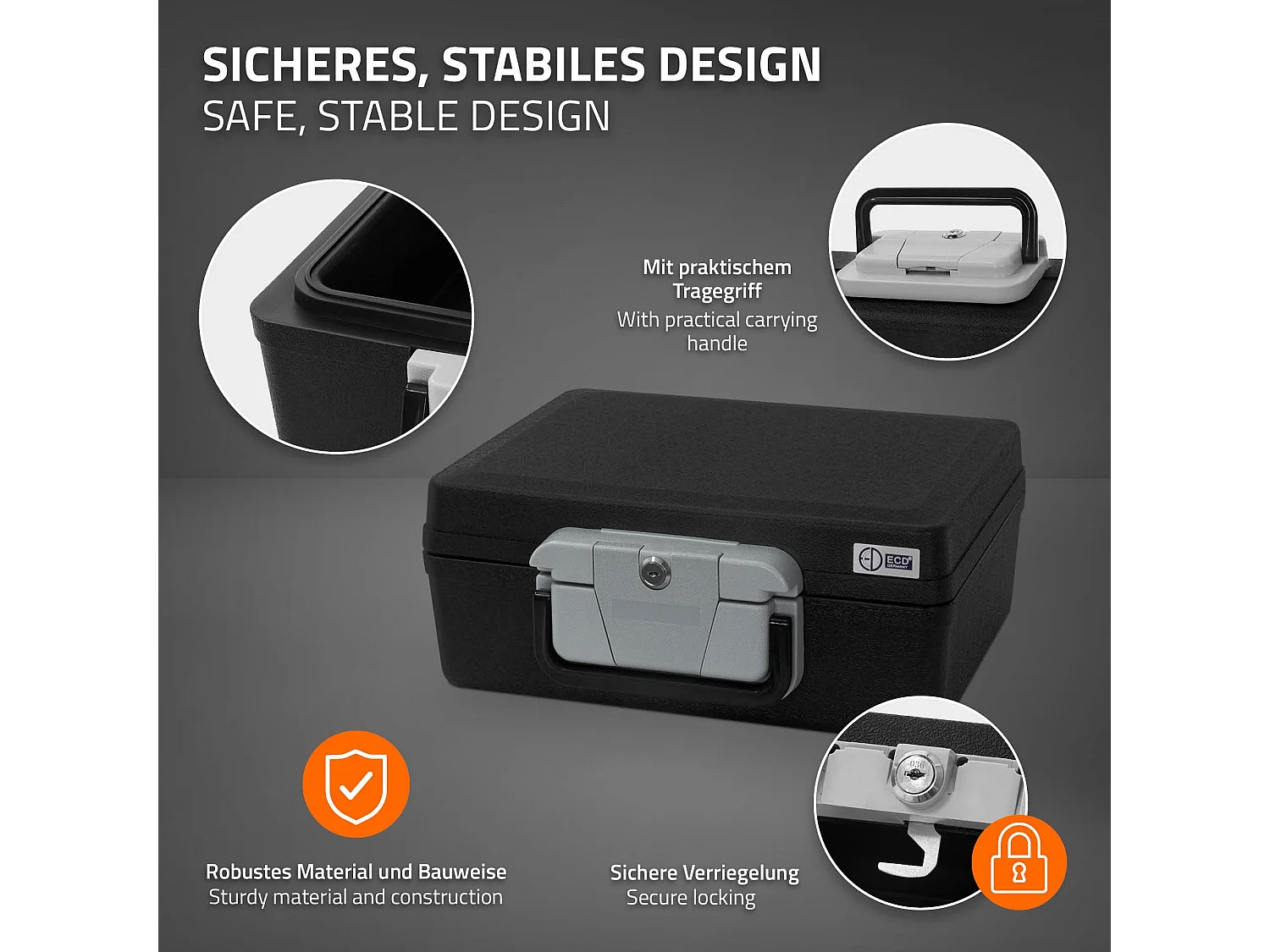 Caja de seguridad para documentos DIN A4 39x33x16cm archivador con asa ignífugo