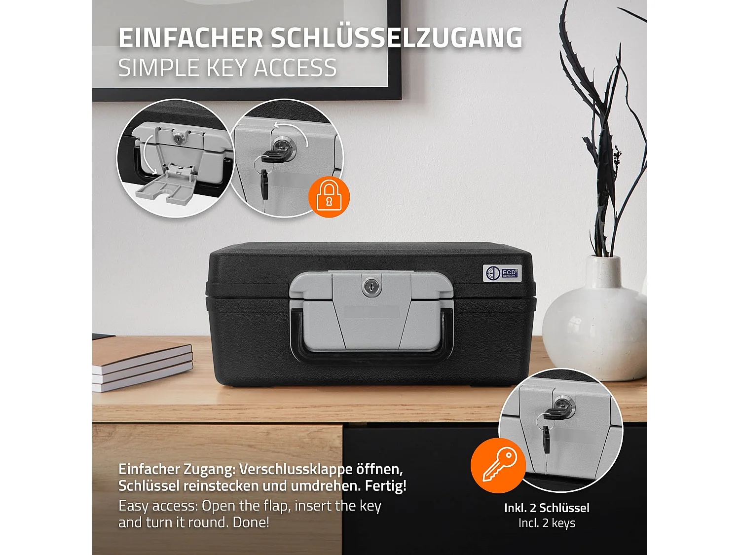 Caja de seguridad para documentos DIN A4 39x33x16cm archivador con asa ignífugo