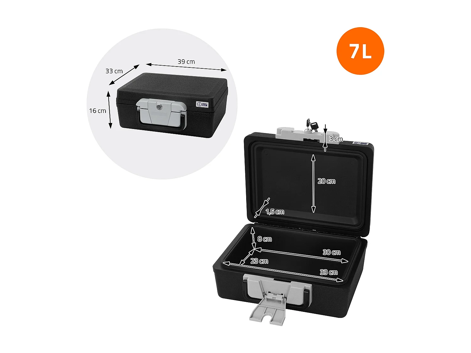Caja de seguridad para documentos DIN A4 39x33x16cm archivador con asa ignífugo