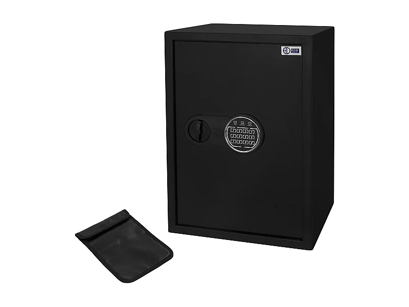 ECD Germany Cassaforte 43L in acciaio nero cassetta di sicurezza elettronica con PIN e busta ignifuga cassa di sicurezza montaggio a muro o pavimento