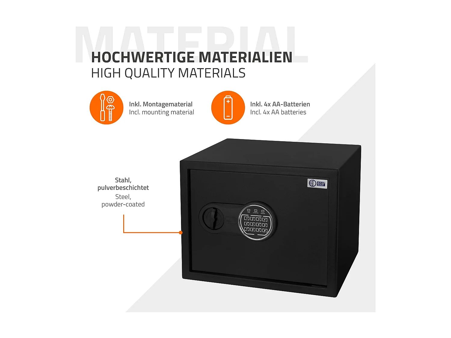 Coffre fort de sécurité 38x30x29,5cm 27L avec lumière de capteur clavier numérique à code pin caisse pour argent/bijoux avec porte-documents ignifuge