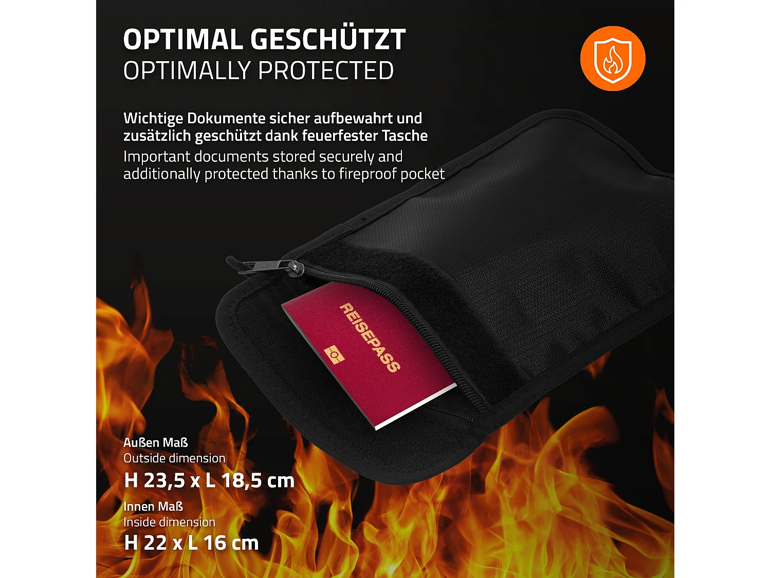 ECD Germany Caja fuerte de seguridad eléctronica 27L 38x30x29,5cm con bolsa ígnifuga, teclado númerico digital y sensor metal negro para deposito