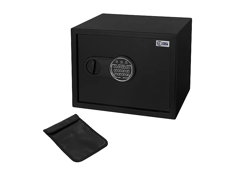 ECD Germany Cassaforte 27L in acciaio nero cassetta di sicurezza elettronica con PIN e busta ignifuga cassa di sicurezza montaggio a muro o pavimento