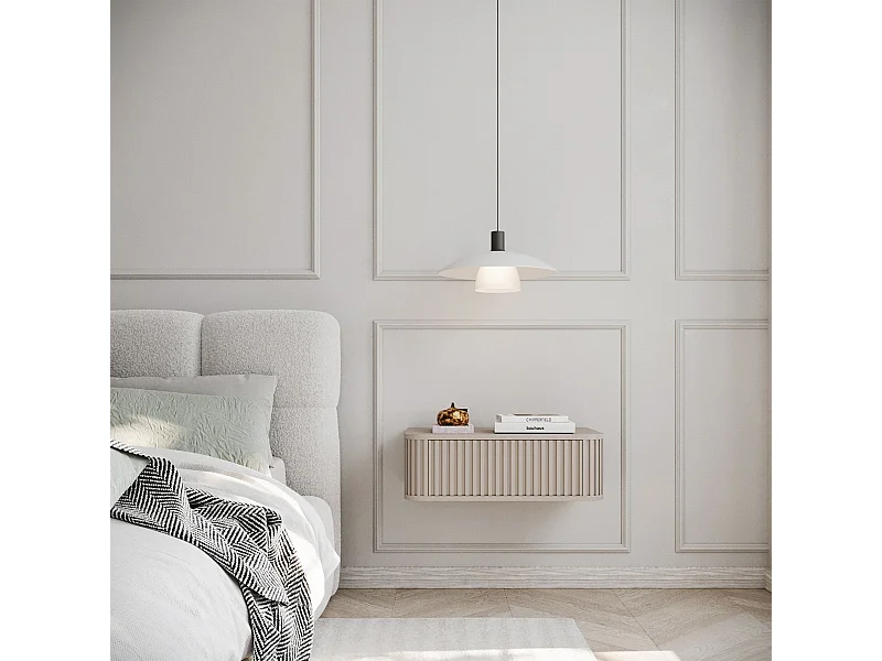 Mesita de noche colgante con cajón – beige grisáceo – 63 cm – OVARLO