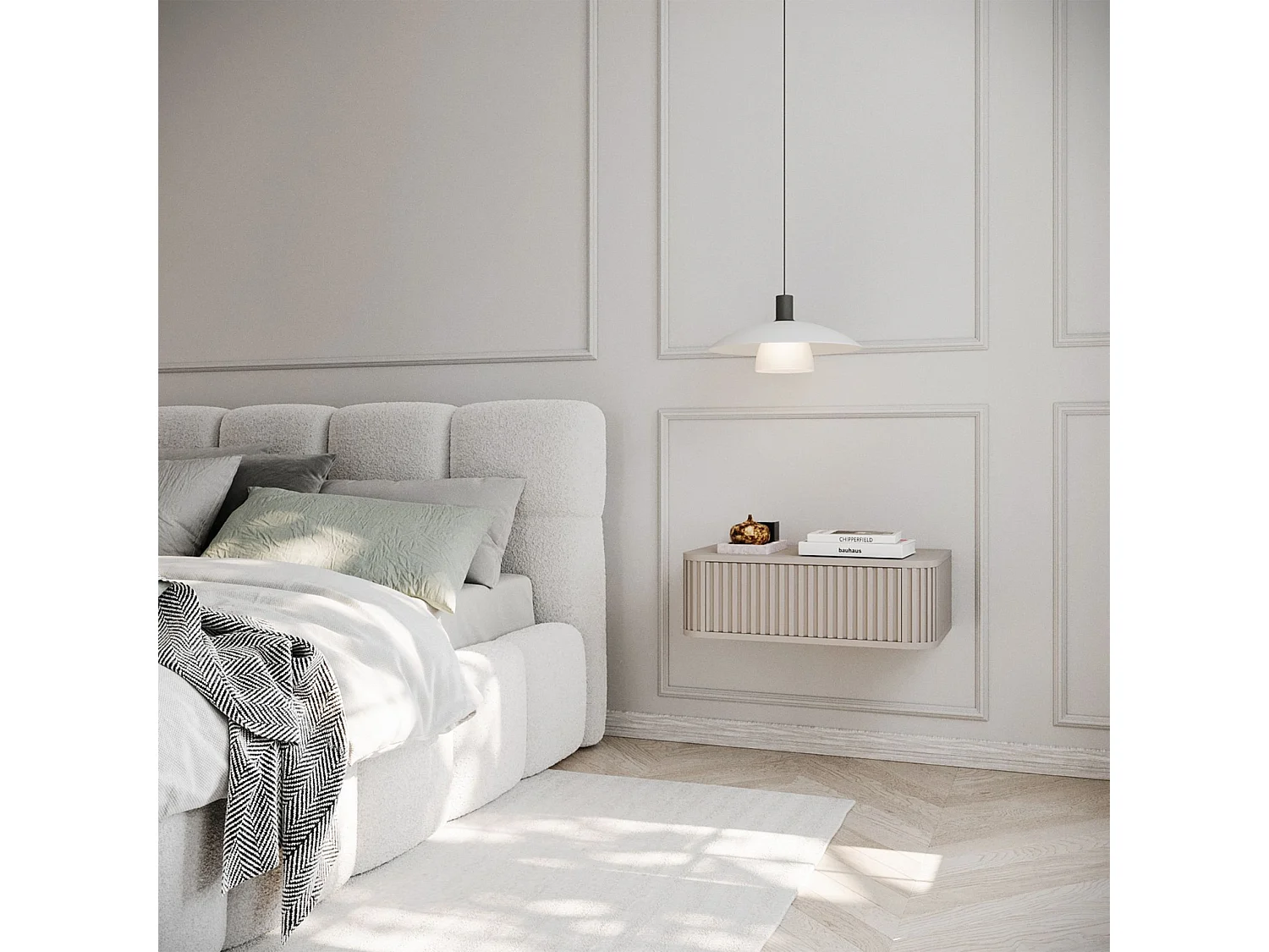 Table de chevet suspendue - 63 cm - grège - OVARLO