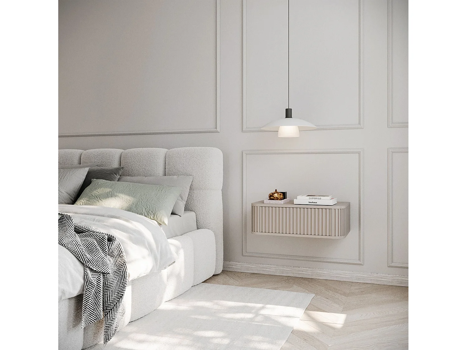 Table de chevet suspendue - 63 cm - grège - OVARLO
