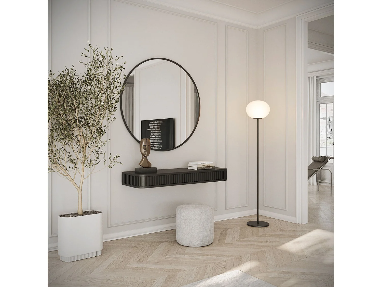 Coiffeuse 2 tiroirs - suspendu - 113 cm - noir- OVARLO